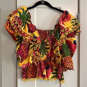 Farm Rio Yellow Fruit Dream Smocked Blouse